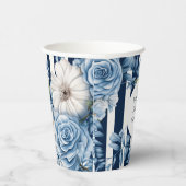 Bruiloftsfeest met marineblauwe bloemstrepen papieren bekers (Rechts)