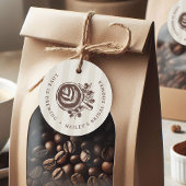 Bruiloftsfeest met mokkastreepkoffie bedankjes labels