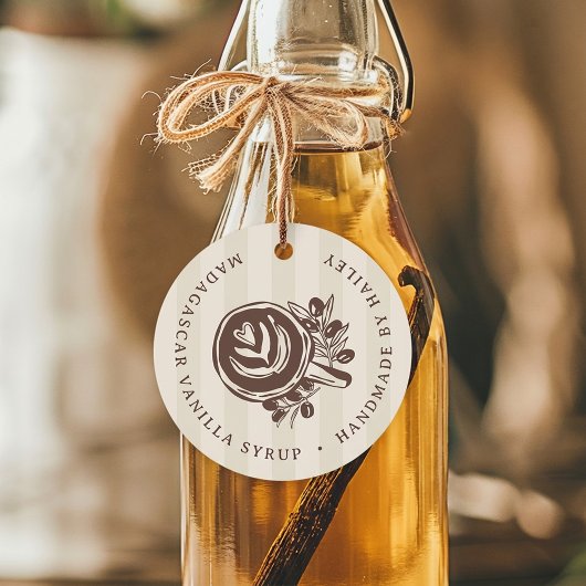 Bruiloftsfeest met mokkastrepenkoffie bedankjes labels