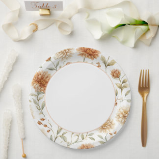 Bruiloftsfeest met oranje crème bloemen papieren bordje