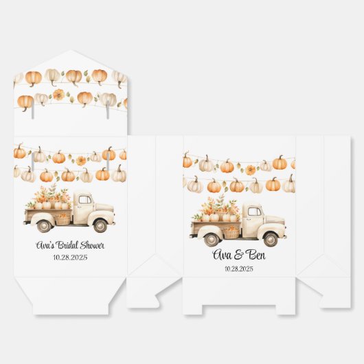 Bruiloftsfeest met Oude Truck en Pompoenen Bedankdoosjes (Ongevouwen)