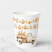 Bruiloftsfeest met Oude Truck en Pompoenen Papieren Bekers (Achterkant)