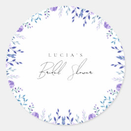 Bruiloftsfeest met paarse bloemmotief ronde sticker