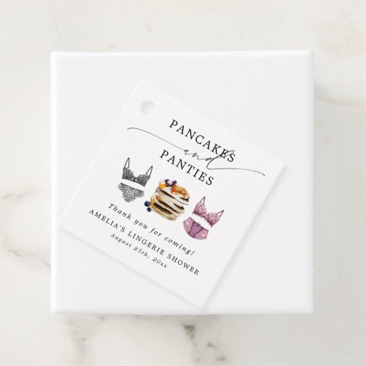 Bruiloftsfeest met pannenkoeken en ondergoed bedankjes labels (In situ)