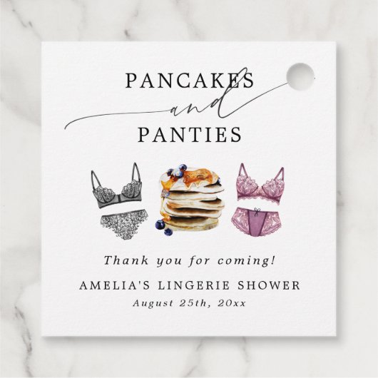 Bruiloftsfeest met pannenkoeken en ondergoed bedankjes labels (Achterkant)