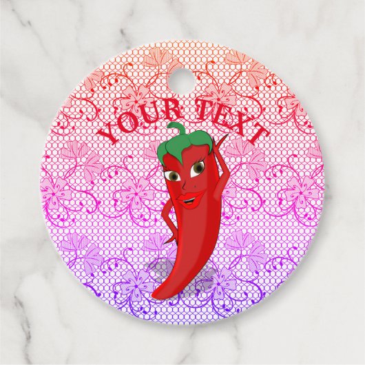 Bruiloftsfeest met rode hete peper diva bedankjes labels (Voorkant)