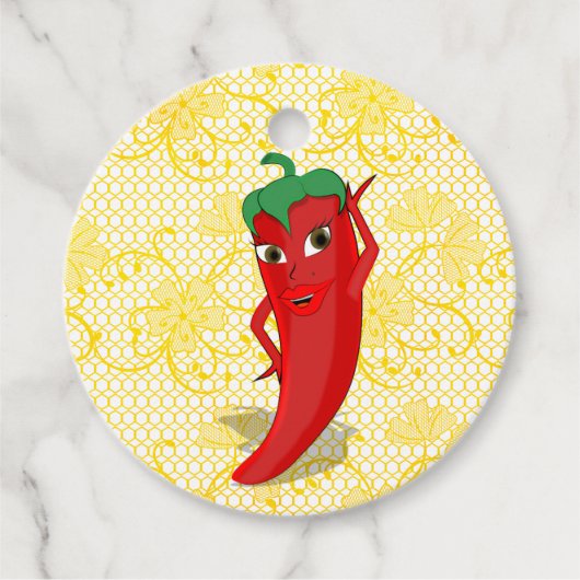 Bruiloftsfeest met rode hete peper diva bedankjes labels (Voorkant)