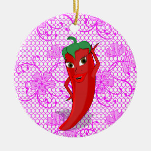 Bruiloftsfeest met rode hete peper diva keramisch ornament
