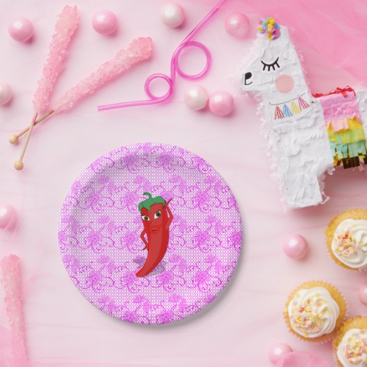 Bruiloftsfeest met rode hete peper diva papieren bordje (Feest)