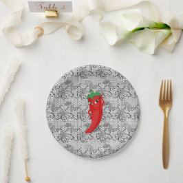 Bruiloftsfeest met rode hete peper diva papieren bordje