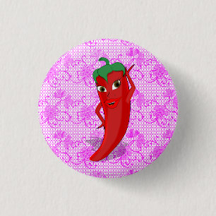 Bruiloftsfeest met rode hete peper diva ronde button 3,2 cm