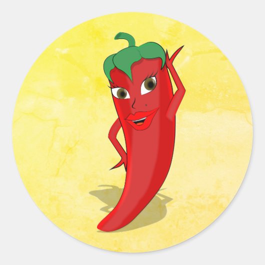 Bruiloftsfeest met rode hete peper diva ronde sticker (Voorkant)