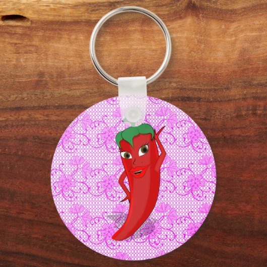 Bruiloftsfeest met rode hete peper diva sleutelhanger (Achterkant)