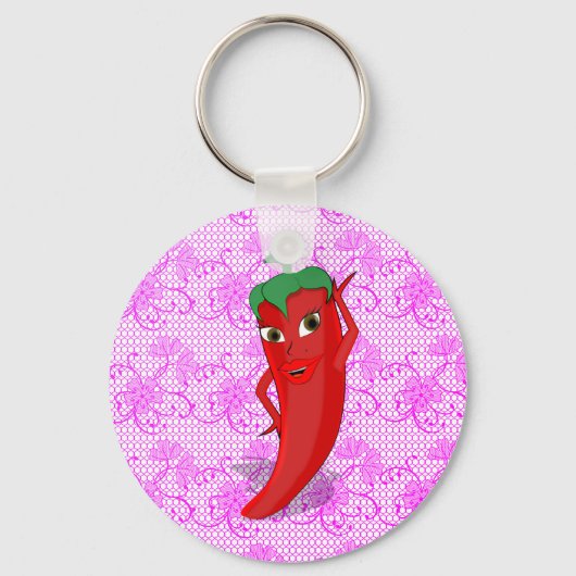 Bruiloftsfeest met rode hete peper diva sleutelhanger (Achterkant)
