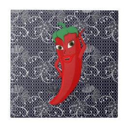 Bruiloftsfeest met rode hete peper diva tegeltje