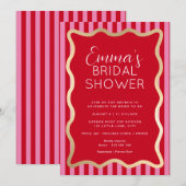 Bruiloftsfeest met rode roze streepgolf kaart (Voorkant / Achterkant)