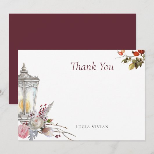 Bruiloftsfeest met roestieke rozen en lantaarn bedankkaart (Voorkant / Achterkant)
