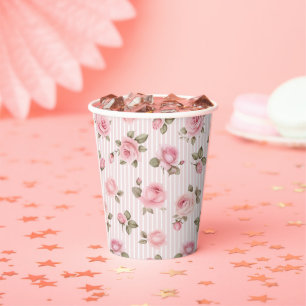 Bruiloftsfeest met Roze Bloemen Papieren Bekers