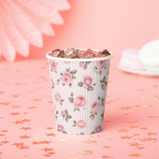 Bruiloftsfeest met Roze Bloemen Papieren Bekers