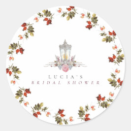 Bruiloftsfeest met rozen en lantaarn in landelijke ronde sticker