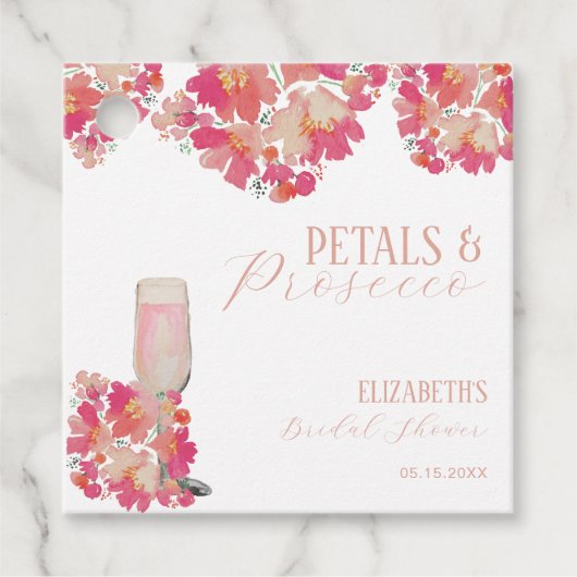 Bruiloftsfeest met Rozen & Prosecco Roze Bloemen Bedankjes Labels (Voorkant)