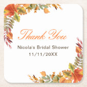 Bruiloftsfeest met rustieke herfstbladeren kartonnen onderzetters (Voorkant)