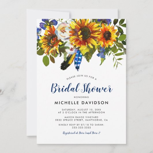 Bruiloftsfeest met rustieke waterverf en zonnebloe kaart (Voorkant)