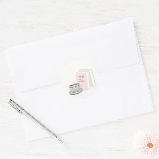 Bruiloftsfeest met Thee & Boeken Ronde Sticker (Envelop)
