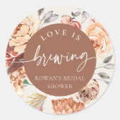 Bruiloftsfeest met Thee Florale Koffie Thema Liefd Ronde Sticker (Voorkant)