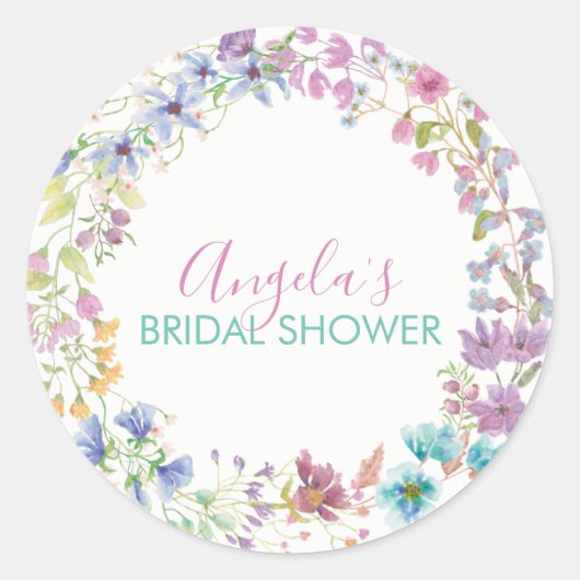 Bruiloftsfeest met veldboeket ronde sticker (Voorkant)