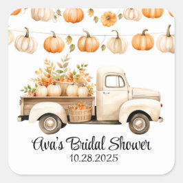 Bruiloftsfeest met vintage vrachtwagen en pompoene vierkante sticker