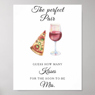 Bruiloftsfeest met wijn en pizza Hoeveel kusjes Poster