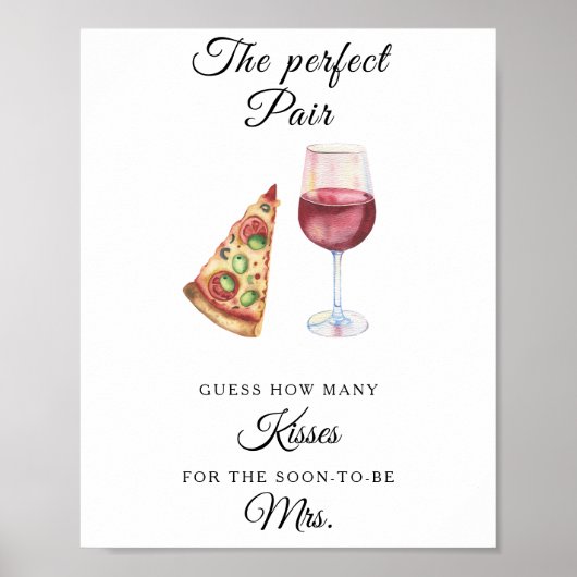 Bruiloftsfeest met wijn en pizza Hoeveel kusjes Poster (Voorkant)