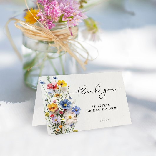 Bruiloftsfeest met wilde bloemen bedankkaart