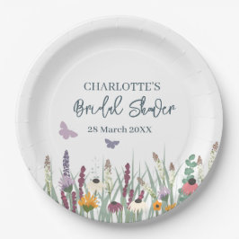 Bruiloftsfeest met wilde bloemen en vlinders papieren bordje