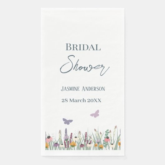 Bruiloftsfeest met wilde bloemen en vlinders servet (Voorkant)
