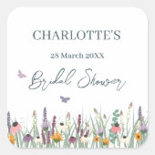 Bruiloftsfeest met wilde bloemen en vlinders    vierkante sticker (Voorkant)