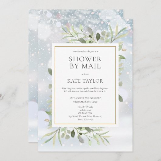 Bruiloftsfeest met winterblad door de post op afst kaart (Voorkant / Achterkant)