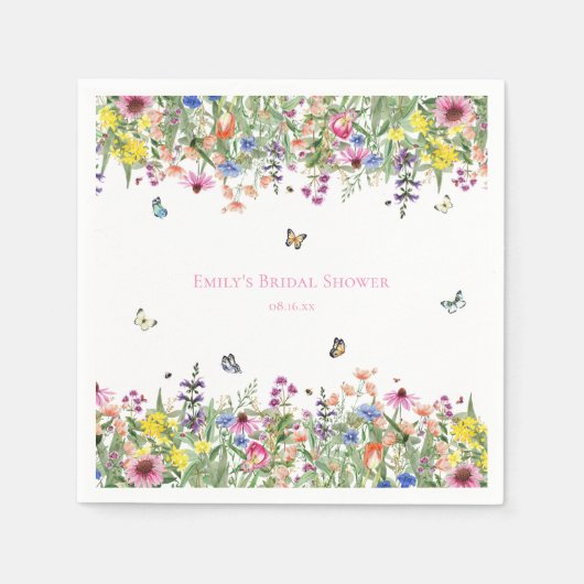 Bruiloftsfeest met zomerse wilde bloemen en vlinde servet (Voorkant)