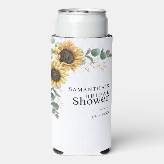 Bruiloftsfeest met zonnebloemen en groen seltzer blikjeskoeler (Seltzer Achterkant)