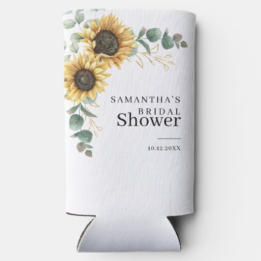 Bruiloftsfeest met zonnebloemen en groen seltzer blikjeskoeler (Achterkant)