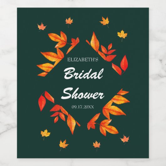 Bruiloftsfeest Modern Rustieke Herfstbladeren Wijn Etiket (Enkel label)