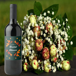 Bruiloftsfeest Modern Rustieke Herfstbladeren Wijn Etiket