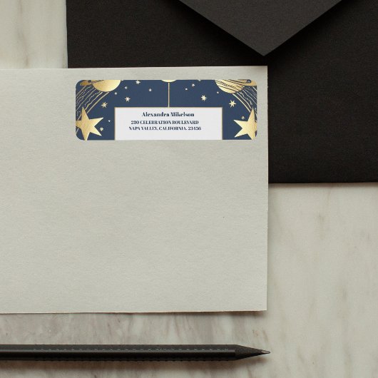 Bruiloftsfeest 'Navy Celestial Halve Maan' Etiket