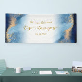 Bruiloftsfeest Ocean Blauw en Goud Aquarel Spandoek (Beurs)