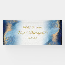 Bruiloftsfeest Ocean Blauw en Gouden Waterverf Spandoek