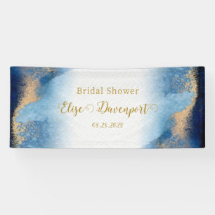Bruiloftsfeest Ocean Blauw en Gouden Waterverf Spandoek