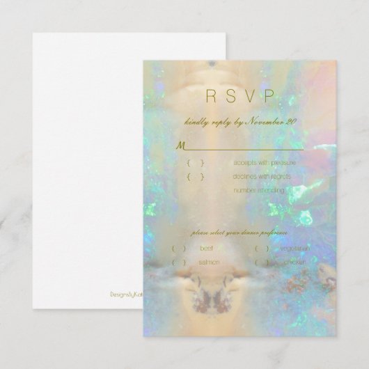 Bruiloftsfeest Opal Edelsteen RSVP Kaart (Voorkant / Achterkant)