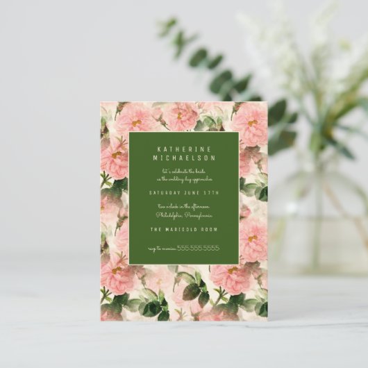 BRUILOFTSFEest | Ouderwetse Koolrozen Briefkaart (Staand voorkant)