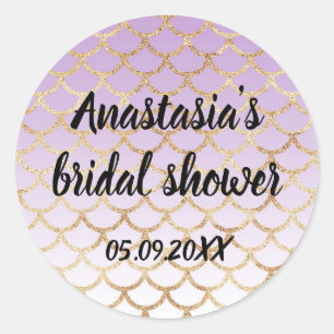 Bruiloftsfeest Paars Goud Zeemeermin Glitters Schi Ronde Sticker